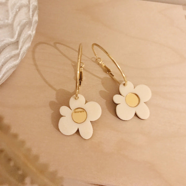 Moon Flower Hoop Earrings | Cream + Gold