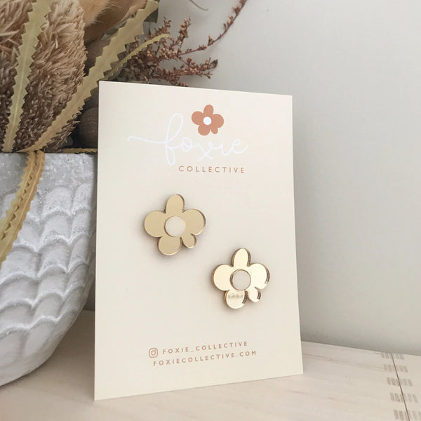Moon Flower Studs - Gold + Cream