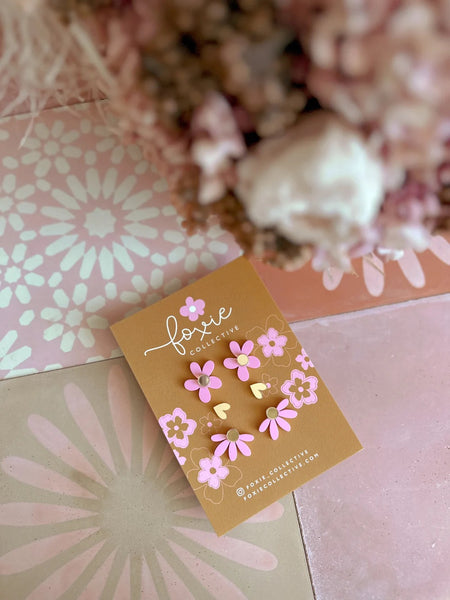 Stud Pack Trio - Candy Pink + Gold