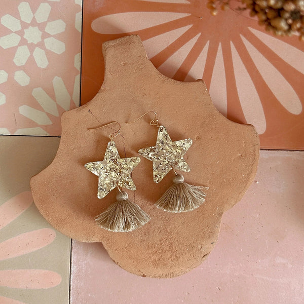Star Dust Dangles - Gold Sparkle + Taupe