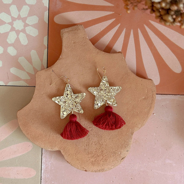 Star Dust Dangles -  Gold Sparkle + Merlot