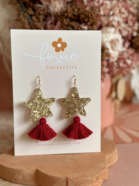 Star Dust Dangles -  Gold Sparkle + Merlot
