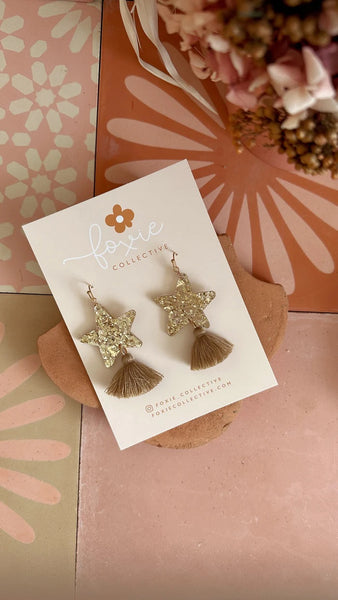 Star Dust Dangles - Gold Sparkle + Taupe