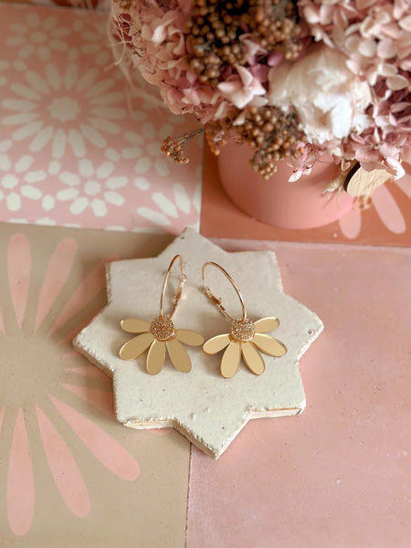 Jumbo Daisy Hoop Earrings - Gold + Gold Glitter
