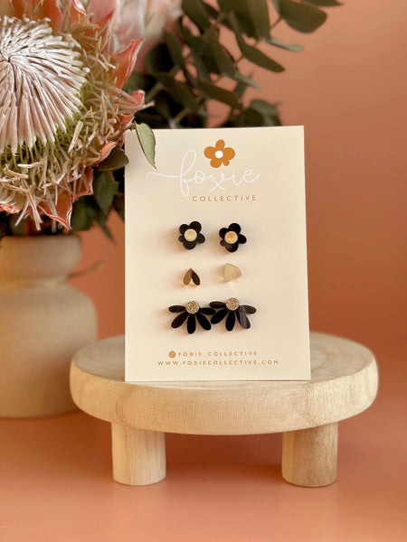 Stud Pack Trio | Black + Gold