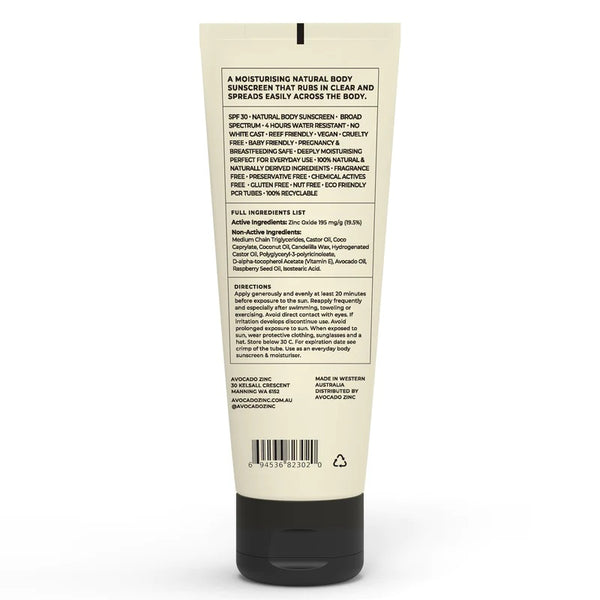 SPF 30 Natural Body Sunscreen - Avocado Zinc