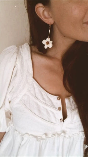 Moon Flower Hoop Earrings | Cream + Gold