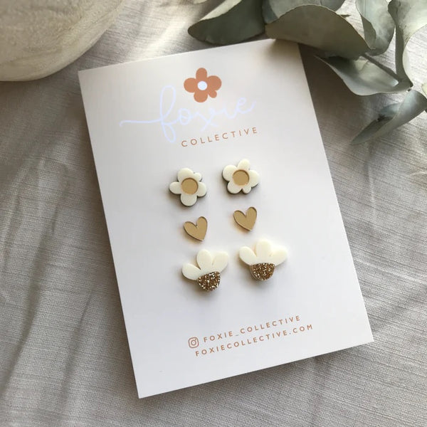 Stud Pack Trio | Cream + Gold