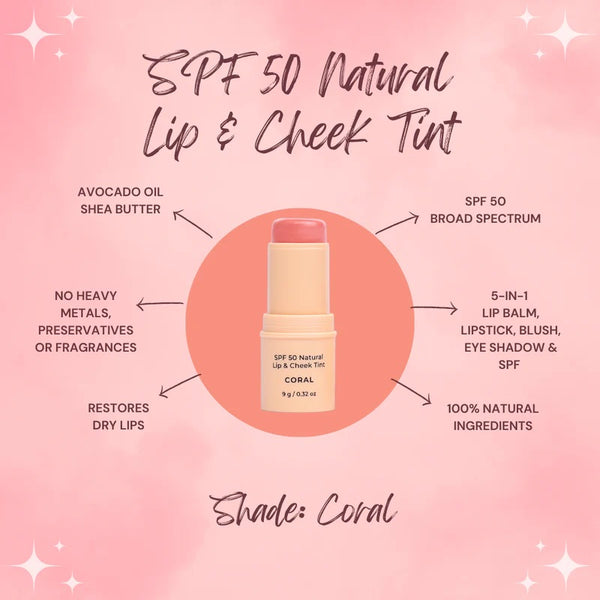 SPF 50 Natural Lip & Cheek Tint - Coral