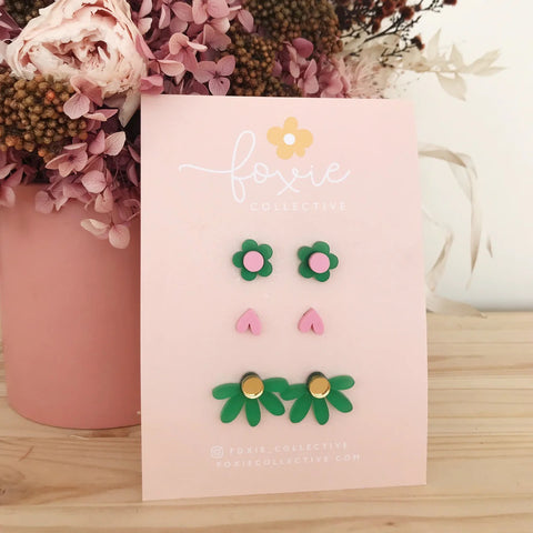 STUD PACK TRIO | Green + Pink