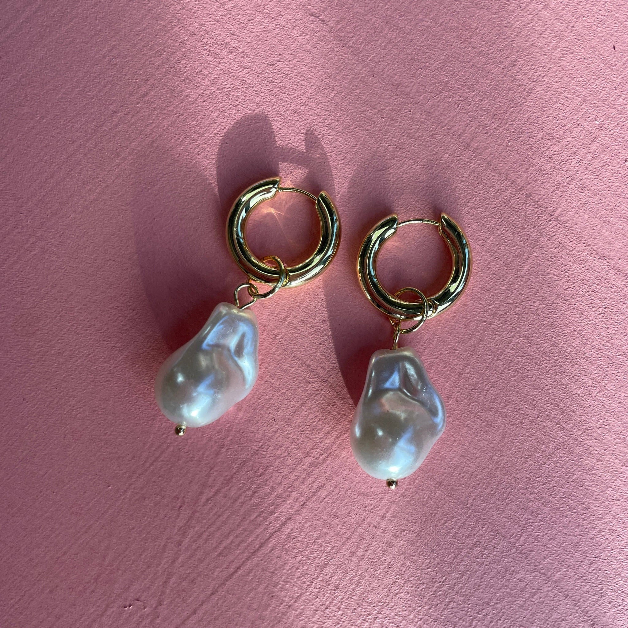 Pantha Pearl Hoops - Gold and Pearl
