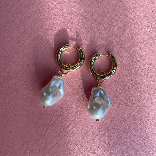 Pantha Pearl Hoops - Gold and Pearl