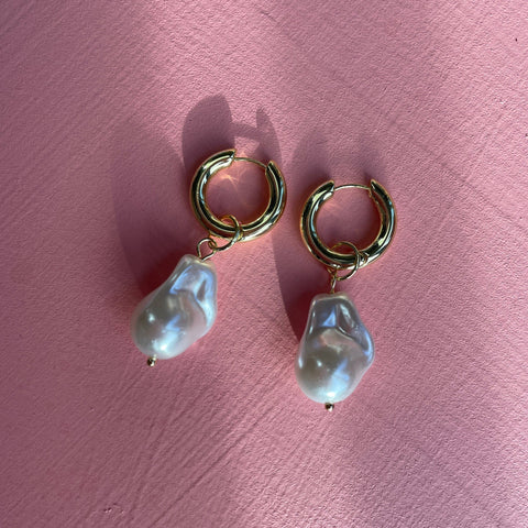 Pantha Pearl Hoops - Gold and Pearl