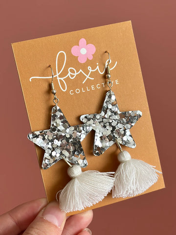 Star Dust Dangles - Silver Sparkle + White
