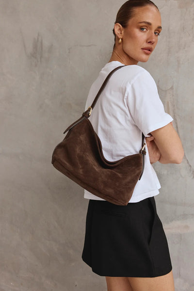 Vestersi Eden Dark Chocolate Suede Shoulder Bag