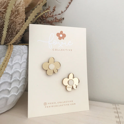 Moon Flower Studs - Gold + Cream
