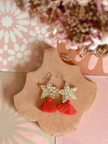 Star Dust Dangles - Gold Sparkle + Red