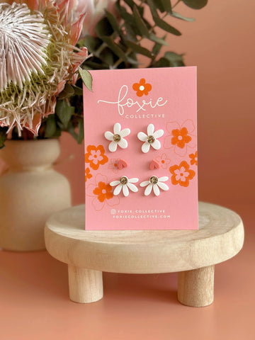 Stud Pack Trio - White + Pink + Gold Sparkle