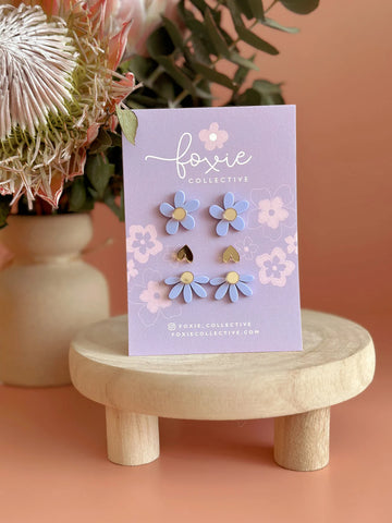 Stud Pack Trio - Periwinkle  + Gold