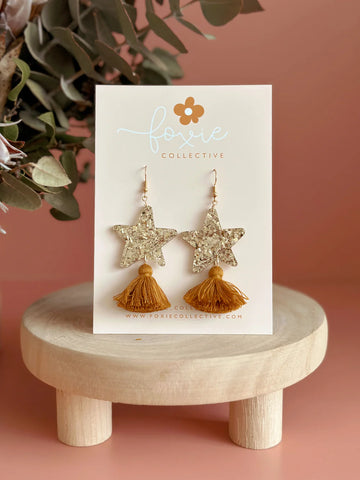 Star Dust Dangles - Gold Sparkle + Tan