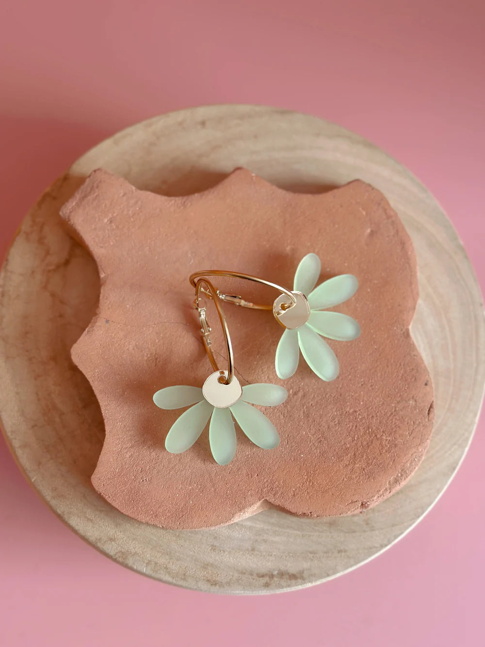 Jumbo Daisy Hoop Earrings - Frosted Pastel Green