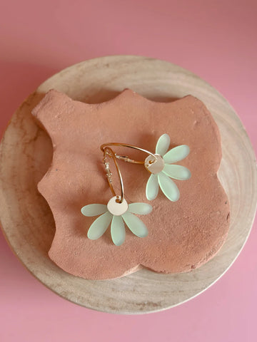 Jumbo Daisy Hoop Earrings - Frosted Pastel Green