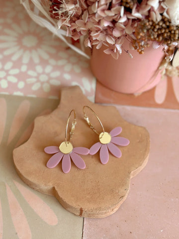 Jumbo Daisy Hoop Earrings - Lilac + Gold Mirror