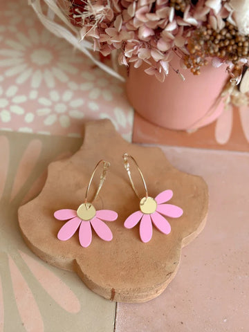 Jumbo Daisy Hoop Earrings - Candy Pink + Gold