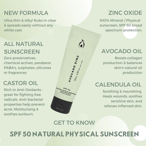 SPF 50 Natural Physical Sunscreen Avocado Zinc