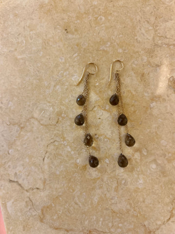 Gold Smokey Quartz Drop Earrings
