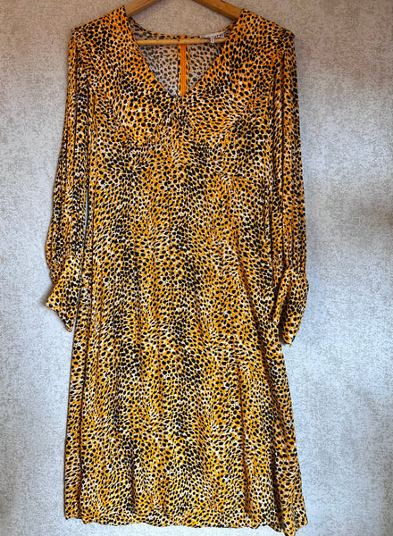Ganni Leopard Print Crepe Midi Dress Size 38