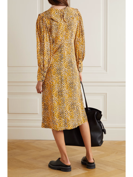 Ganni Leopard Print Crepe Midi Dress Size 38