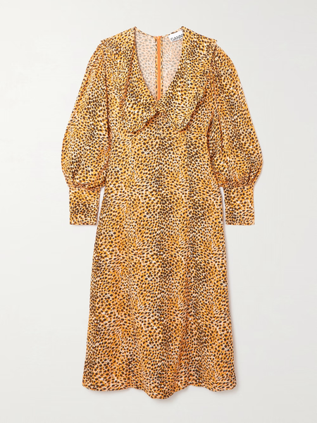 Ganni Leopard Print Crepe Midi Dress Size 38