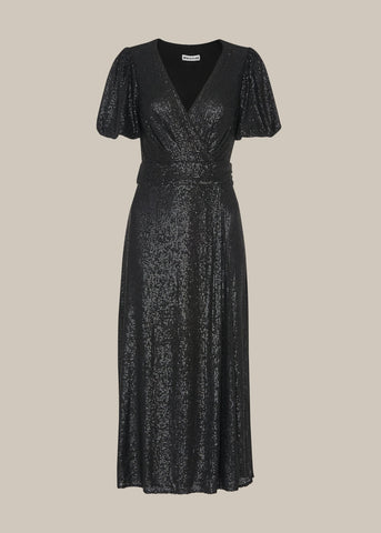 Whistles Sequin Wrap Dress - Size 10